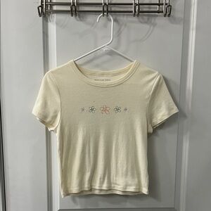 Women’s American Eagle Yellow Cropped Floral Baby Tshirt (Large) NWOT